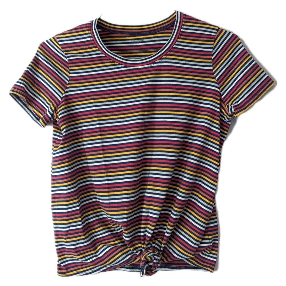 Madewell Tie-Front Rainbow Striped Tee